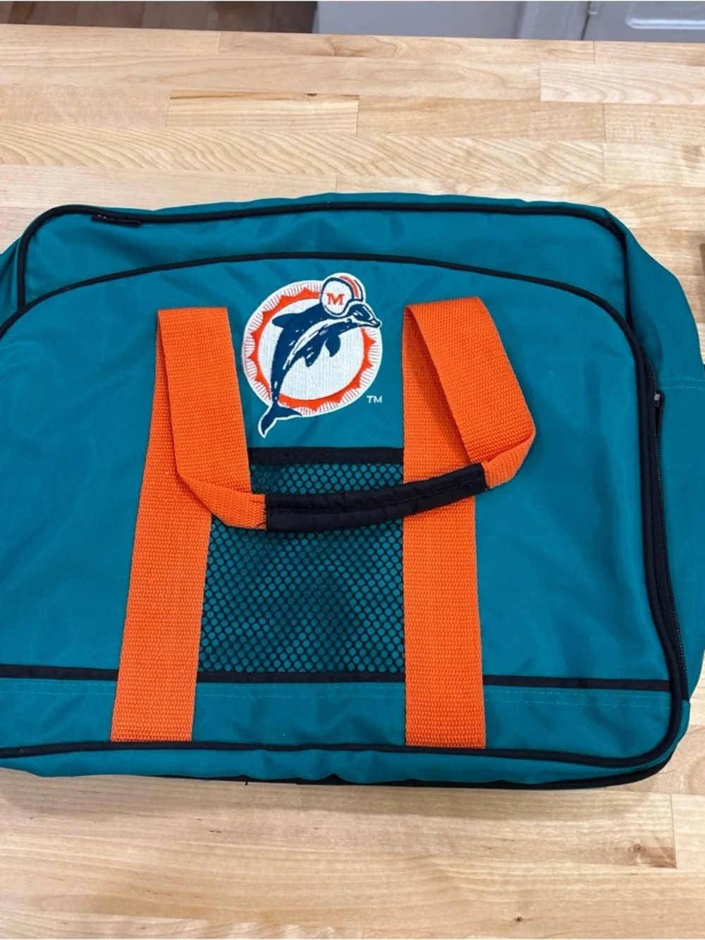 Teal Laptop Briefcase with Orange Handles and Team Emblem